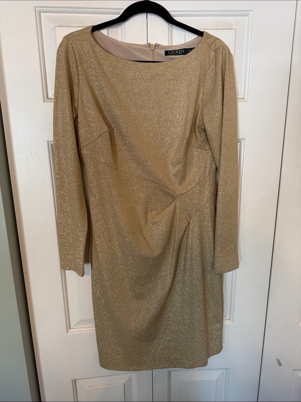 Lauren Ralph Lauren Shimmery Gold Long-Sleeve Sheath Dress